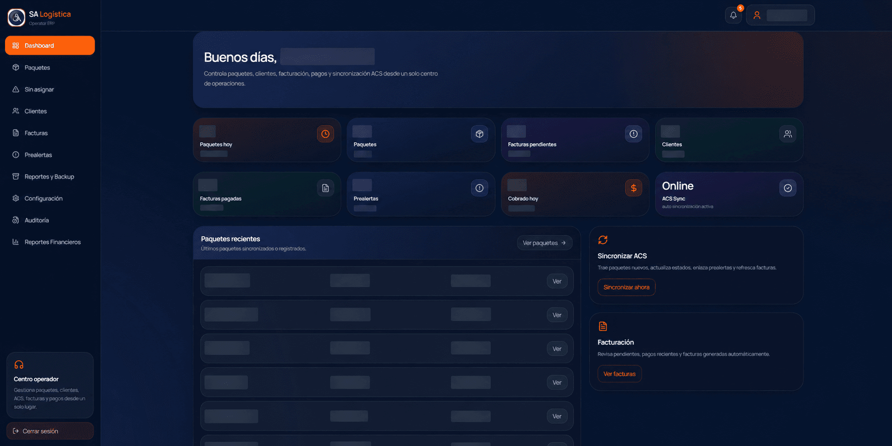 SA Logística operations dashboard